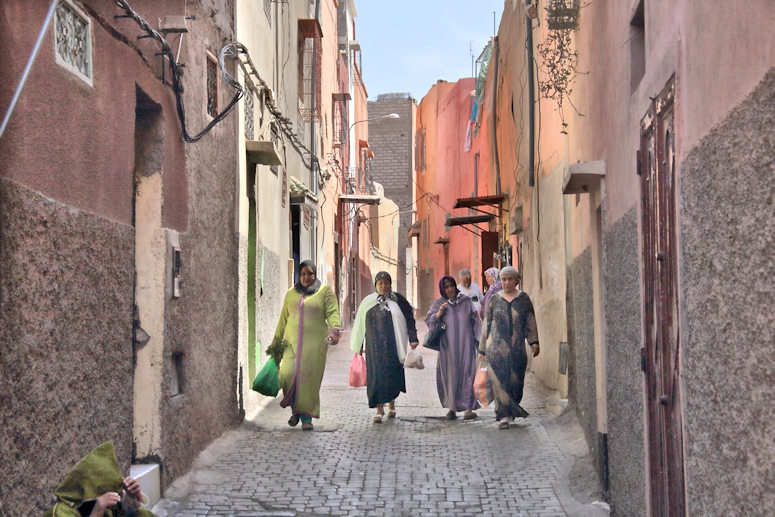 The narrow streets of the Medina in Marrakesh, Morocco