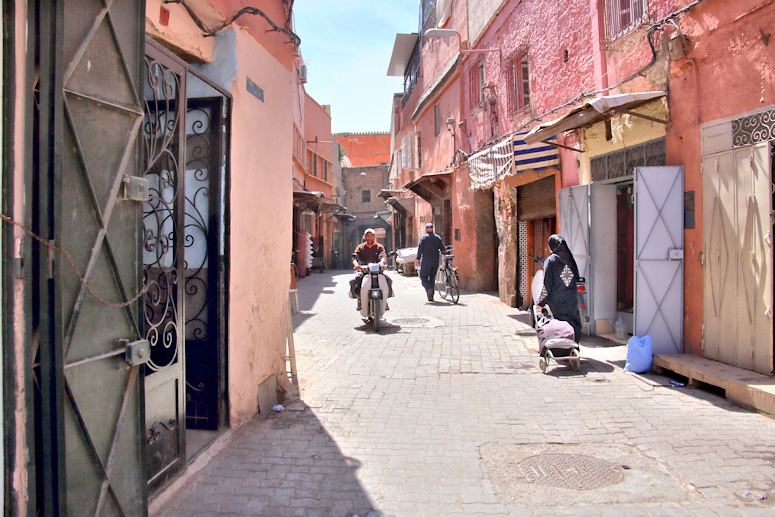 The narrow streets of the Medina in Marrakesh, Morocco