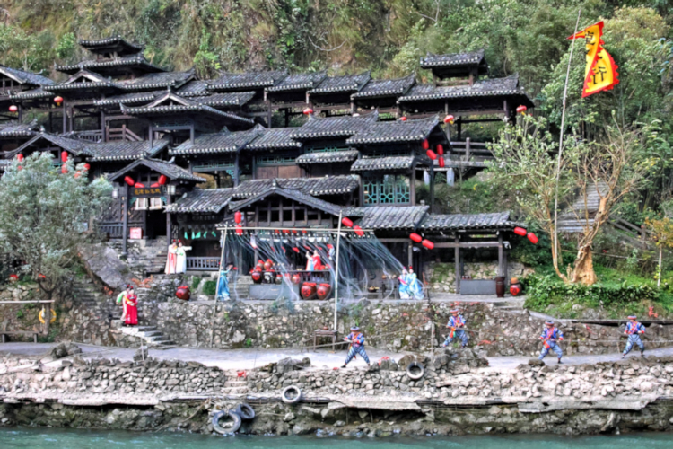 Traditional Ba and Shu culture village, at entrance to Goddess Stream