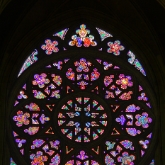 Stained glass window in St Vitus Cathedral, Prague Castle, Czech Republic