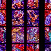 Close-up of stained glass window, St Vitus Cathedral, Prague Castle, Czech Republic